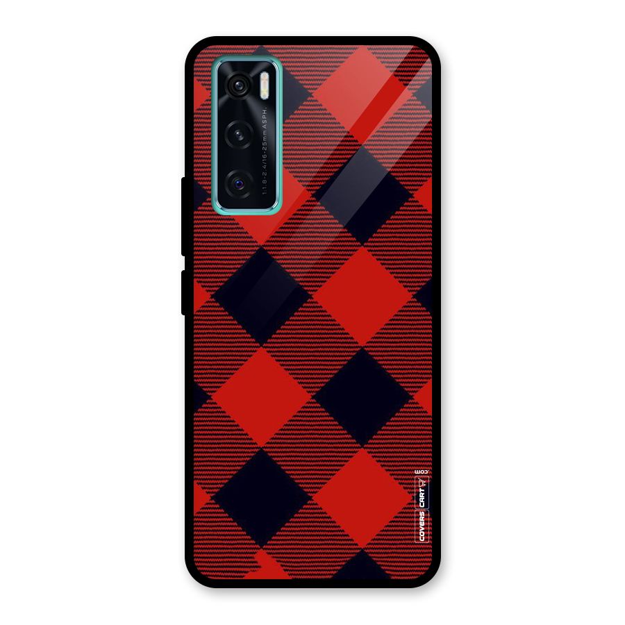 Red Diagonal Check Glass Back Case for Vivo V20 SE