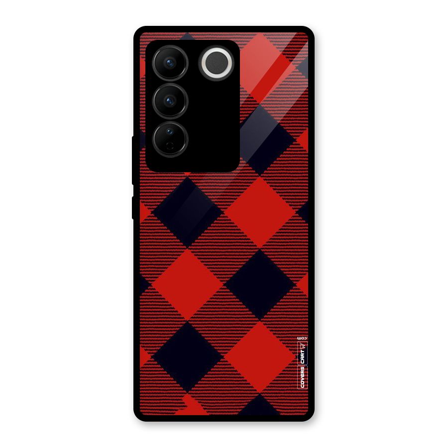 Red Diagonal Check Glass Back Case for Vivo V27