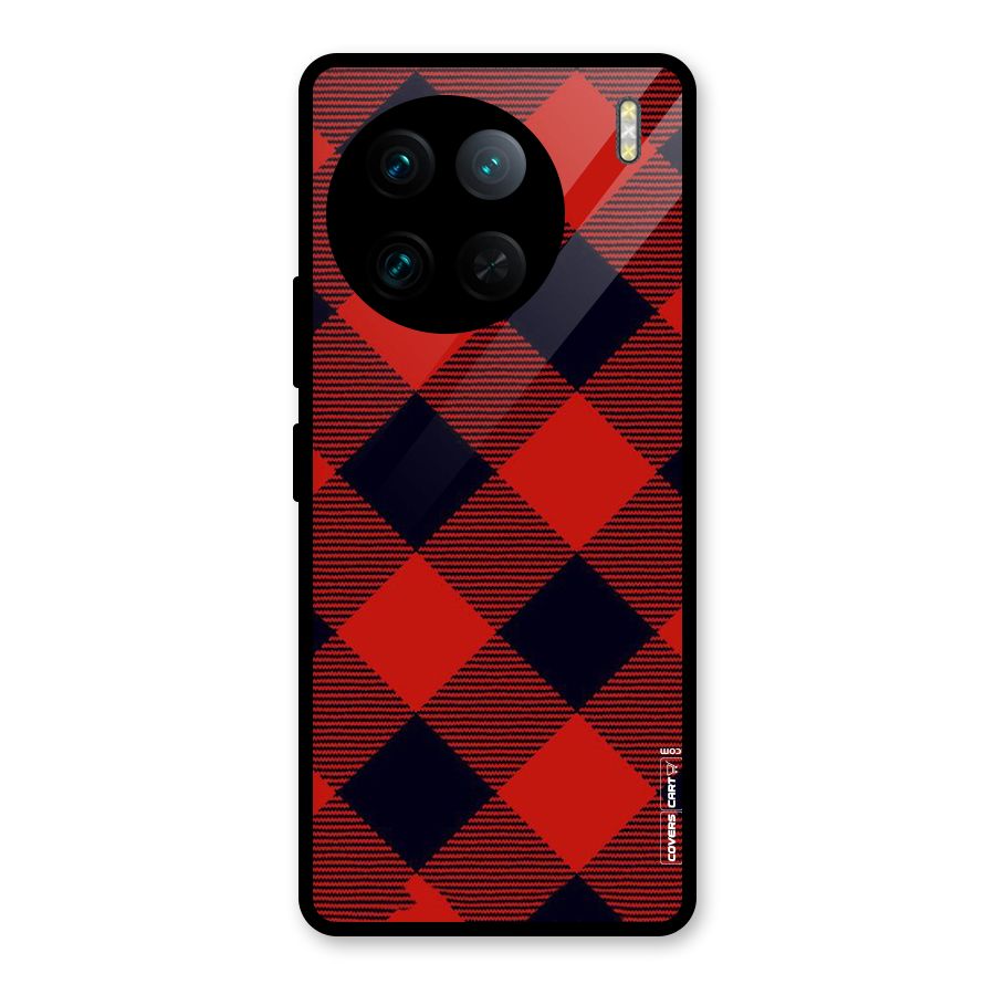 Red Diagonal Check Glass Back Case for Vivo X90 Pro