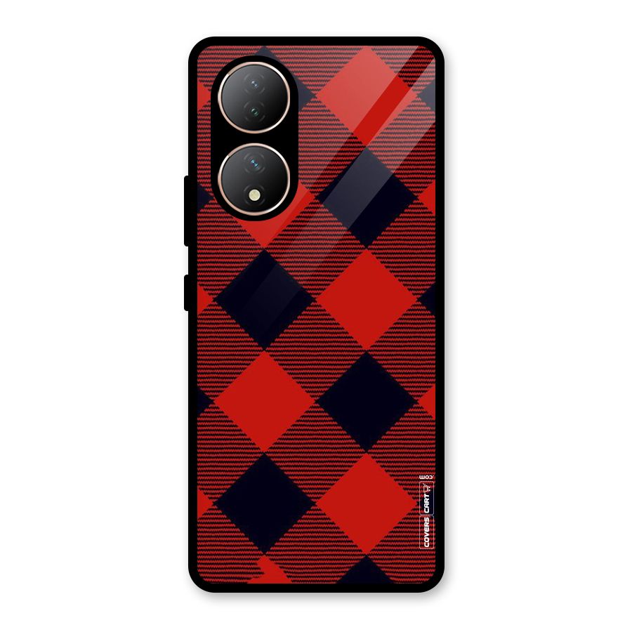Red Diagonal Check Glass Back Case for Vivo Y100A
