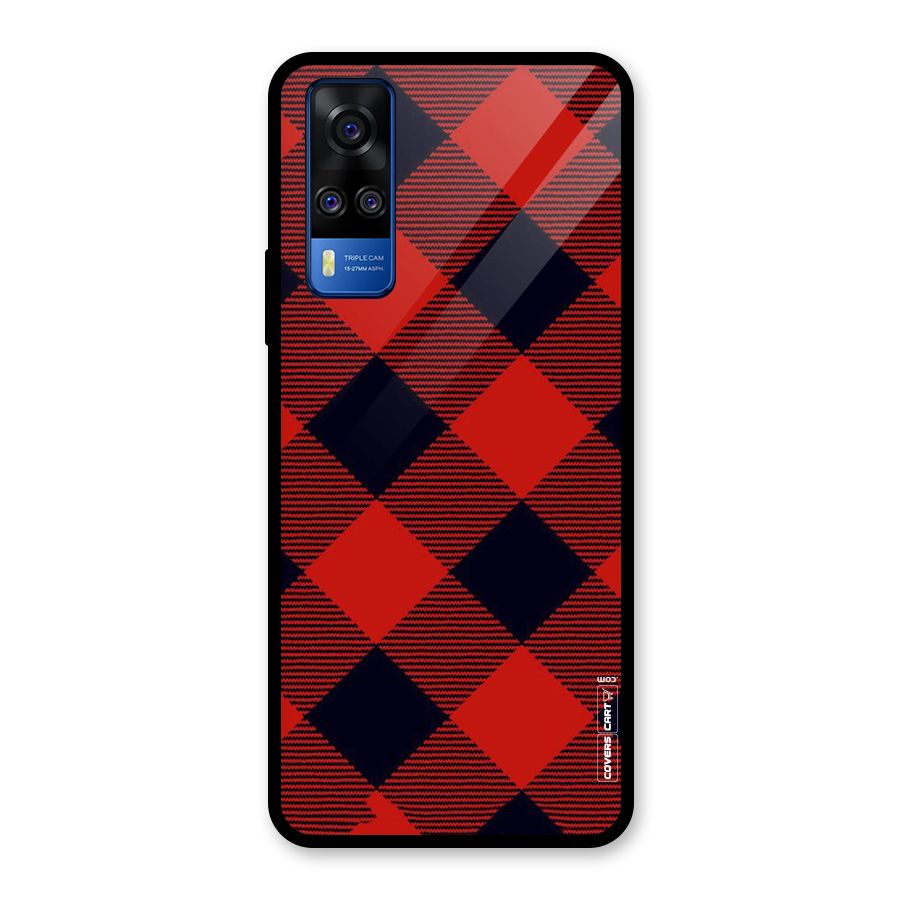 Red Diagonal Check Glass Back Case for Vivo Y31