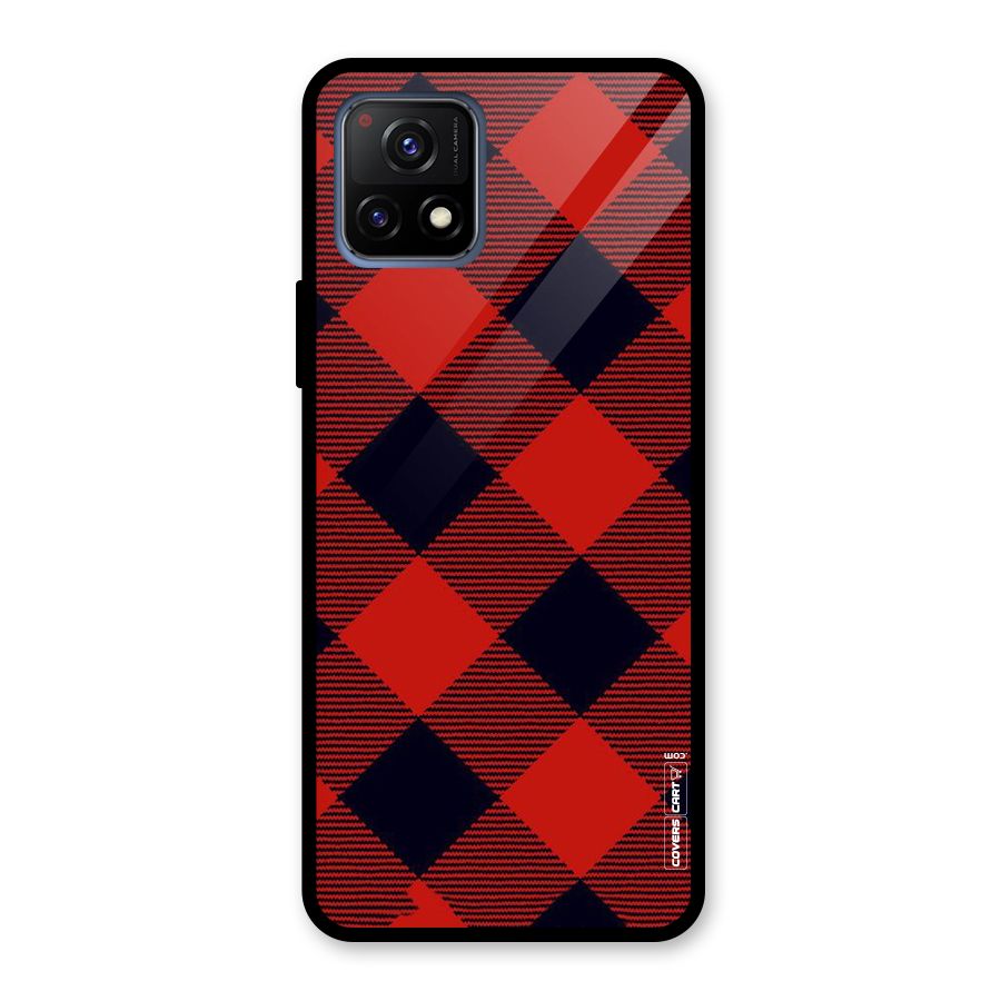 Red Diagonal Check Glass Back Case for Vivo Y72 5G
