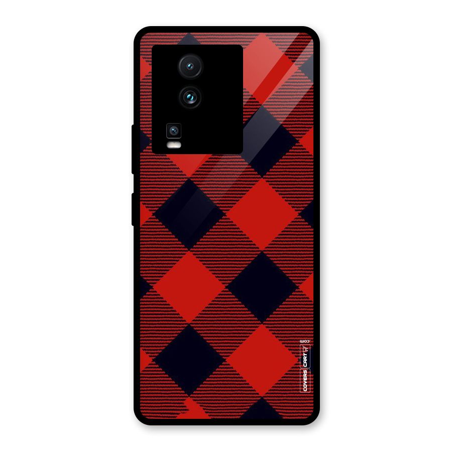 Red Diagonal Check Glass Back Case for Vivo iQOO Neo 7