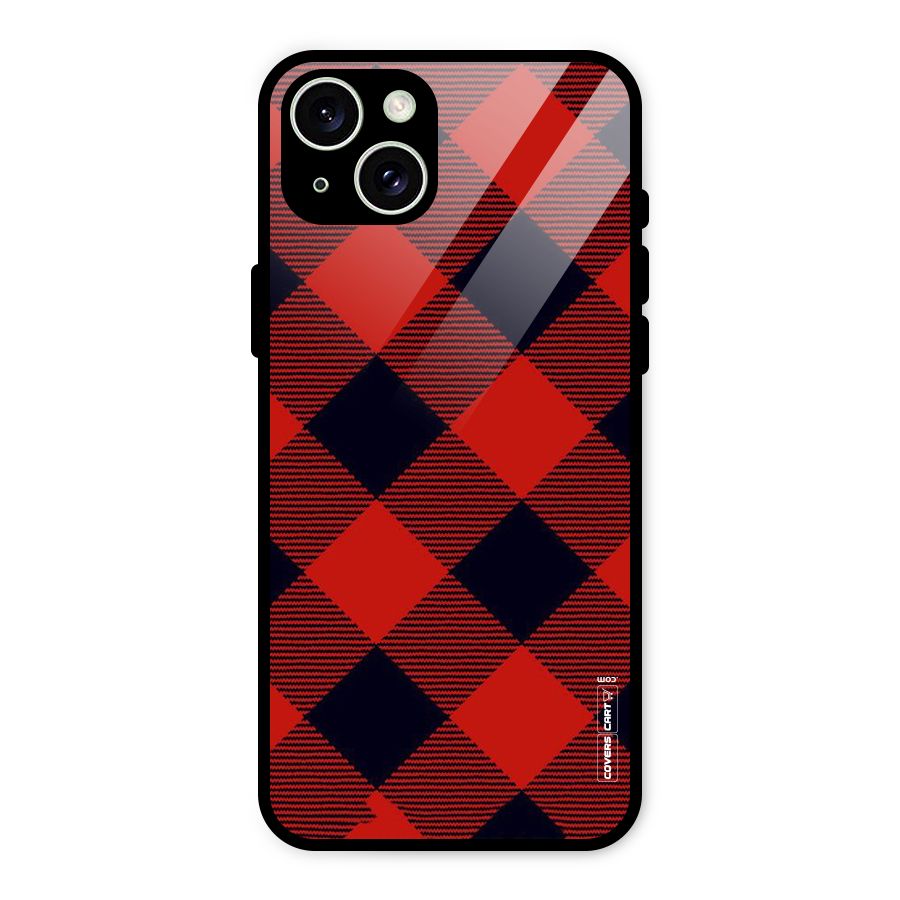 Red Diagonal Check Glass Back Case for iPhone 15 Plus