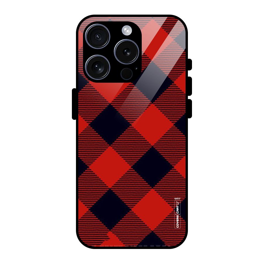 Red Diagonal Check Glass Back Case for iPhone 15 Pro