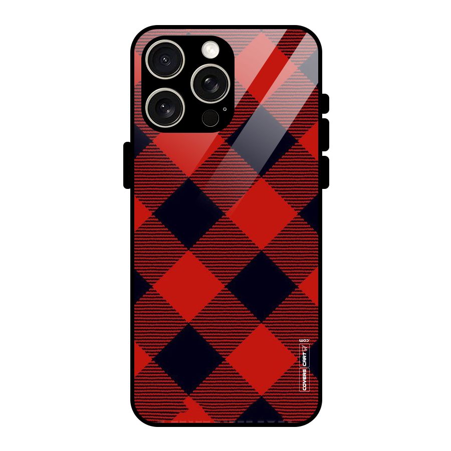 Red Diagonal Check Glass Back Case for iPhone 15 Pro Max