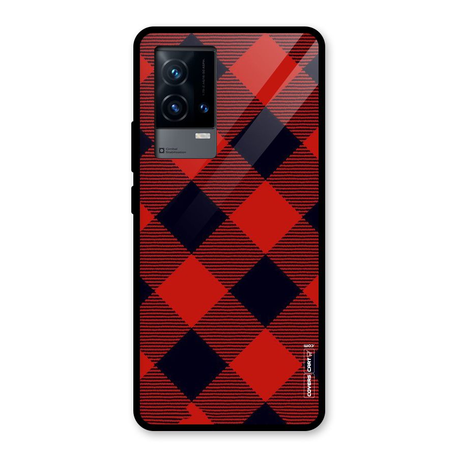 Red Diagonal Check Glass Back Case for iQOO 9 5G