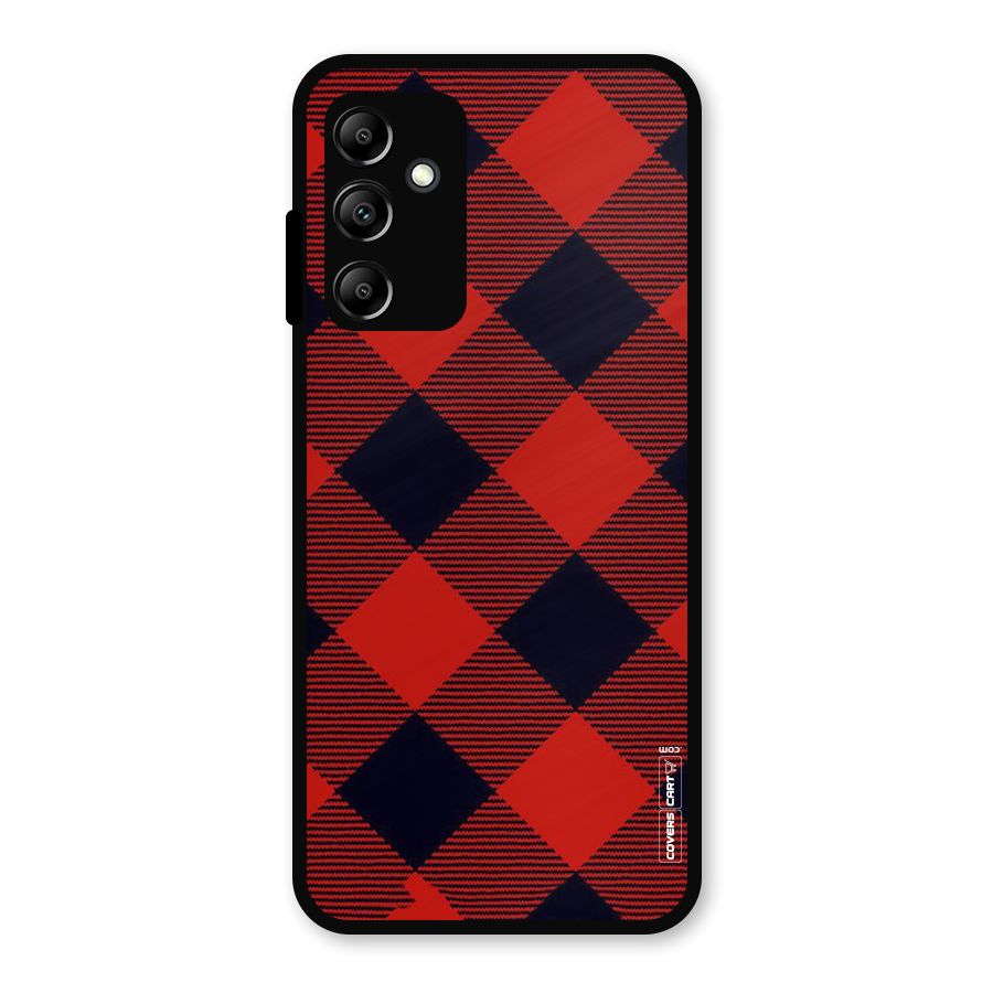 Red Diagonal Check Metal Back Case for Galaxy A14 5G