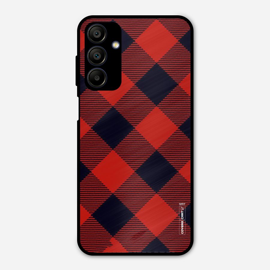 Red Diagonal Check Metal Back Case for Galaxy A15 5G