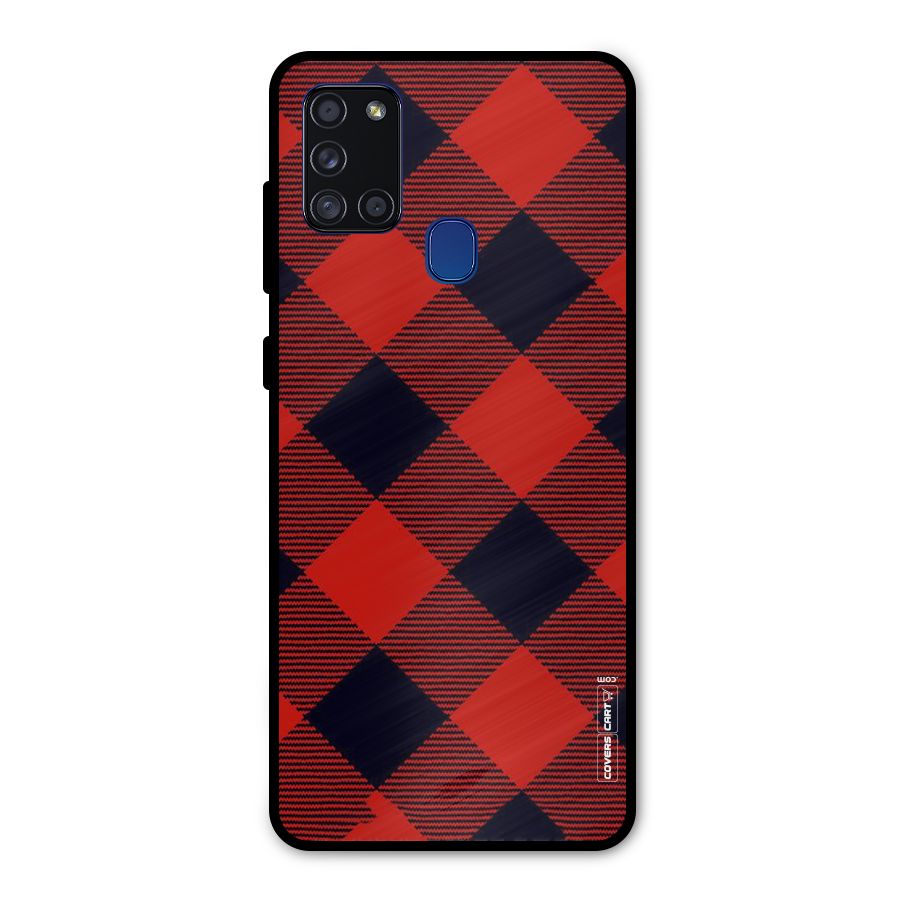 Red Diagonal Check Metal Back Case for Galaxy A21s