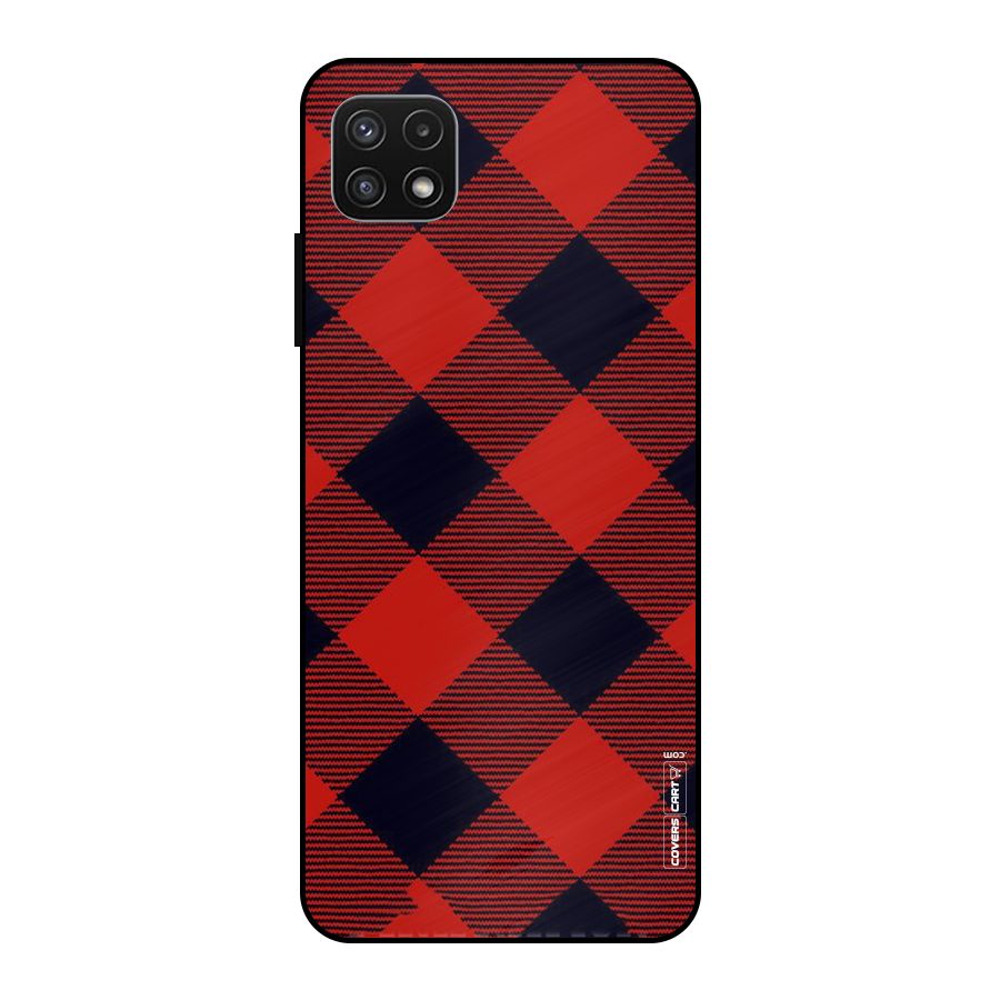 Red Diagonal Check Metal Back Case for Galaxy A22 5G