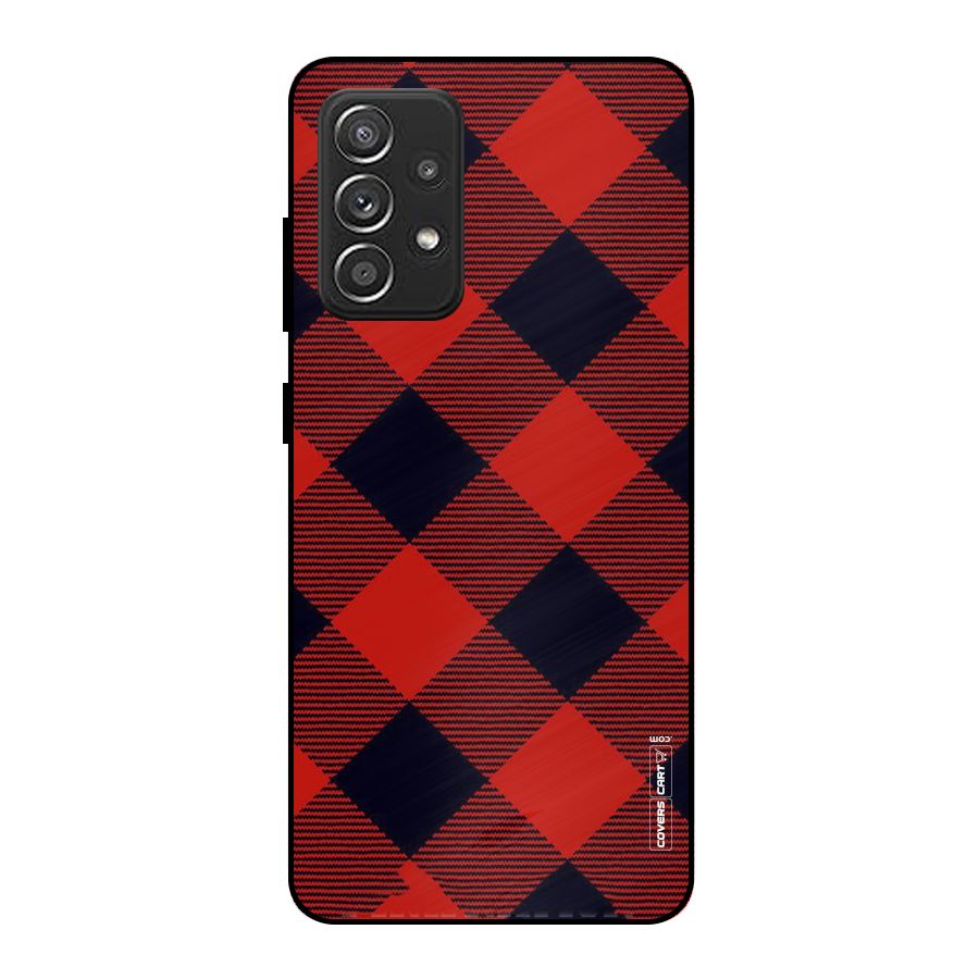 Red Diagonal Check Metal Back Case for Galaxy A52s 5G