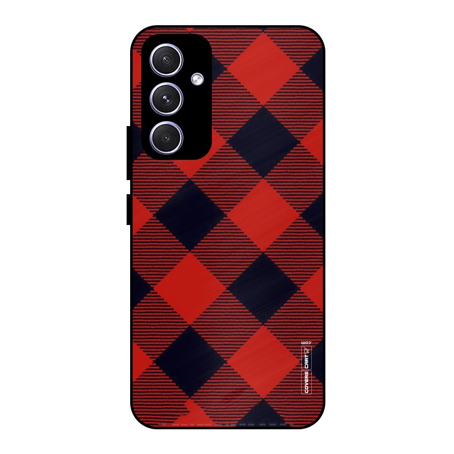 Red Diagonal Check Metal Back Case for Galaxy A54