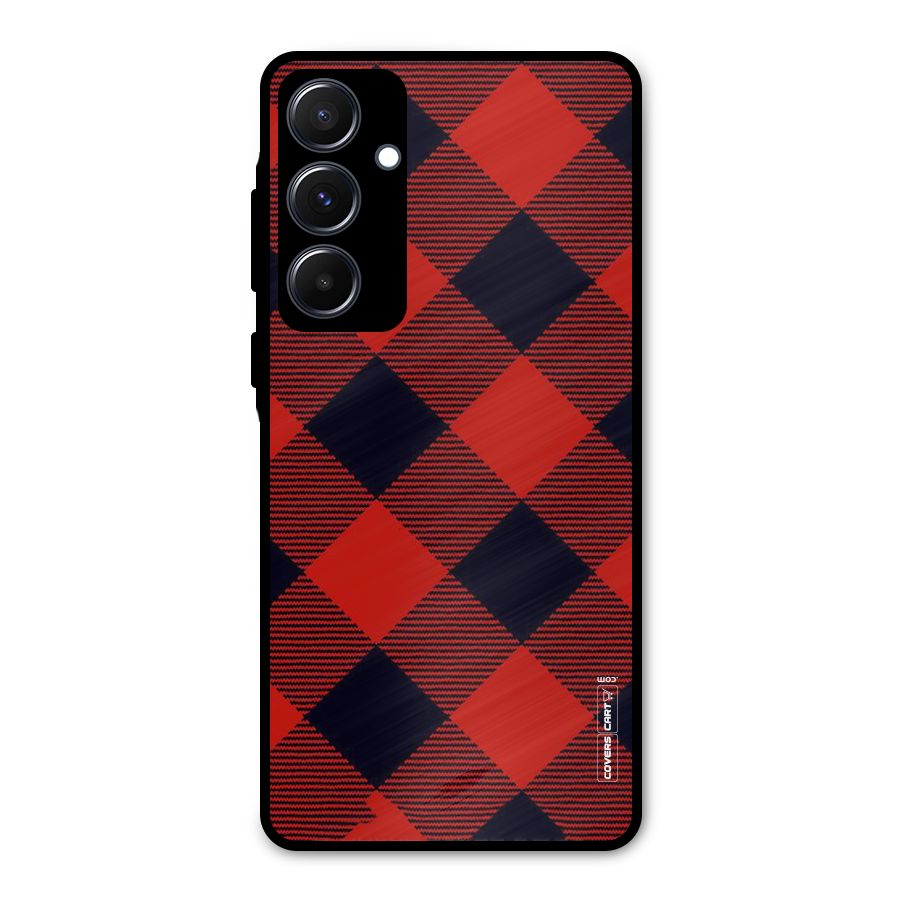 Red Diagonal Check Metal Back Case for Galaxy A55