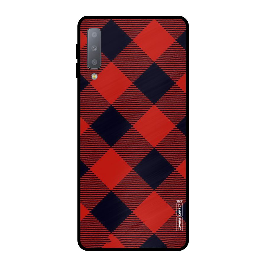 Red Diagonal Check Metal Back Case for Galaxy A7 (2018)