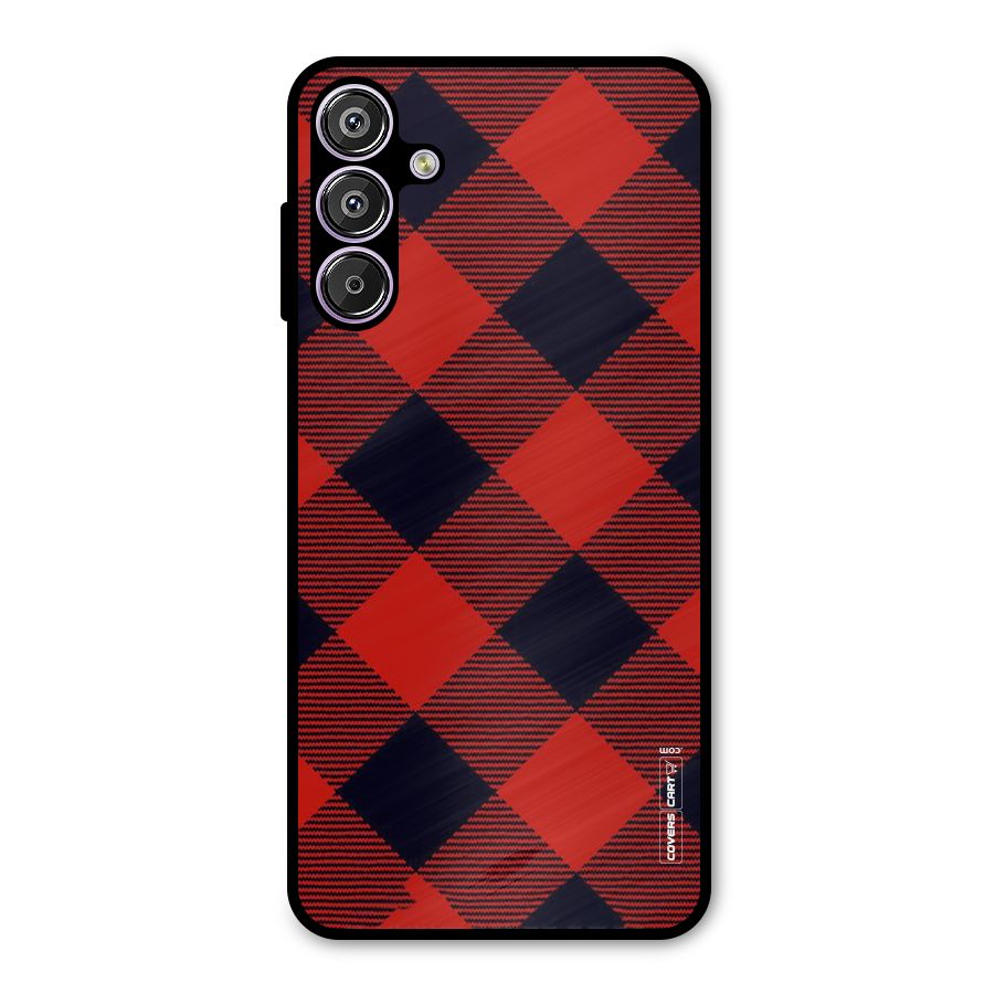 Red Diagonal Check Metal Back Case for Galaxy M15