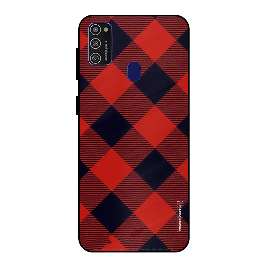Red Diagonal Check Metal Back Case for Galaxy M21