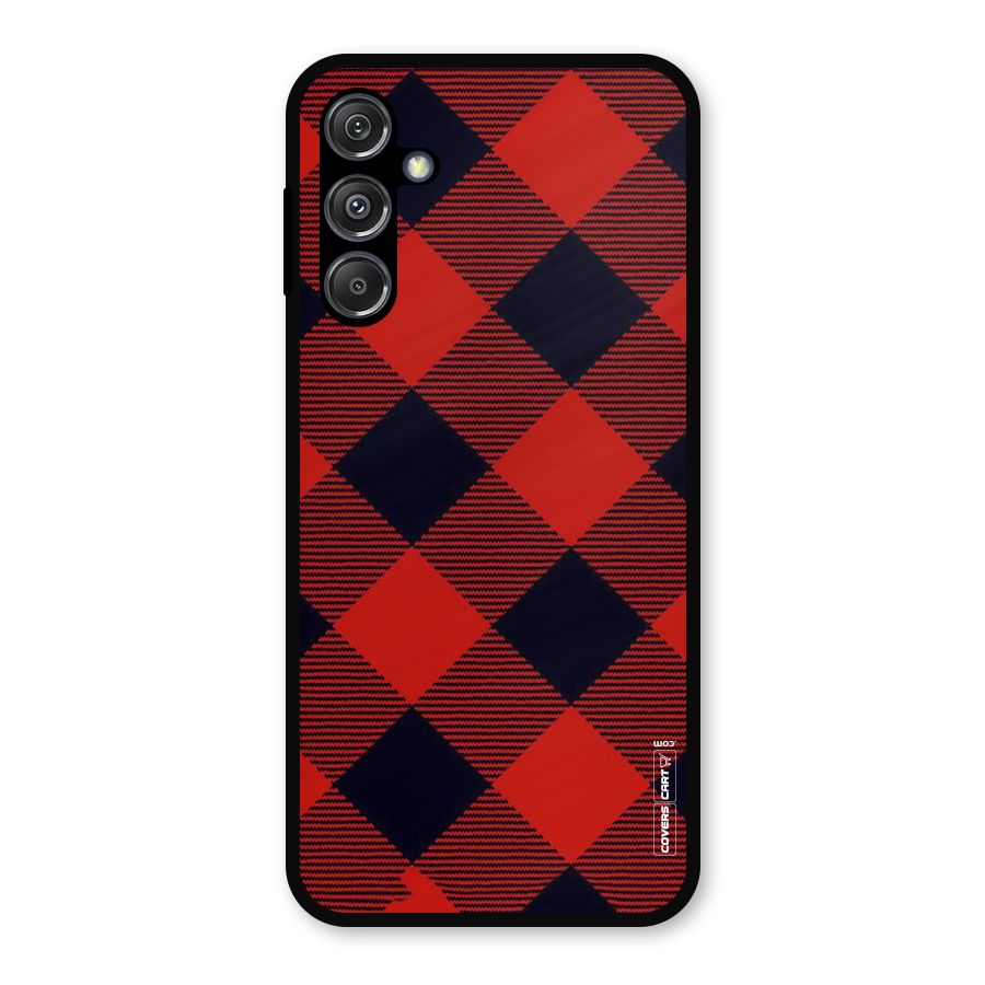 Red Diagonal Check Metal Back Case for Galaxy M34 5G