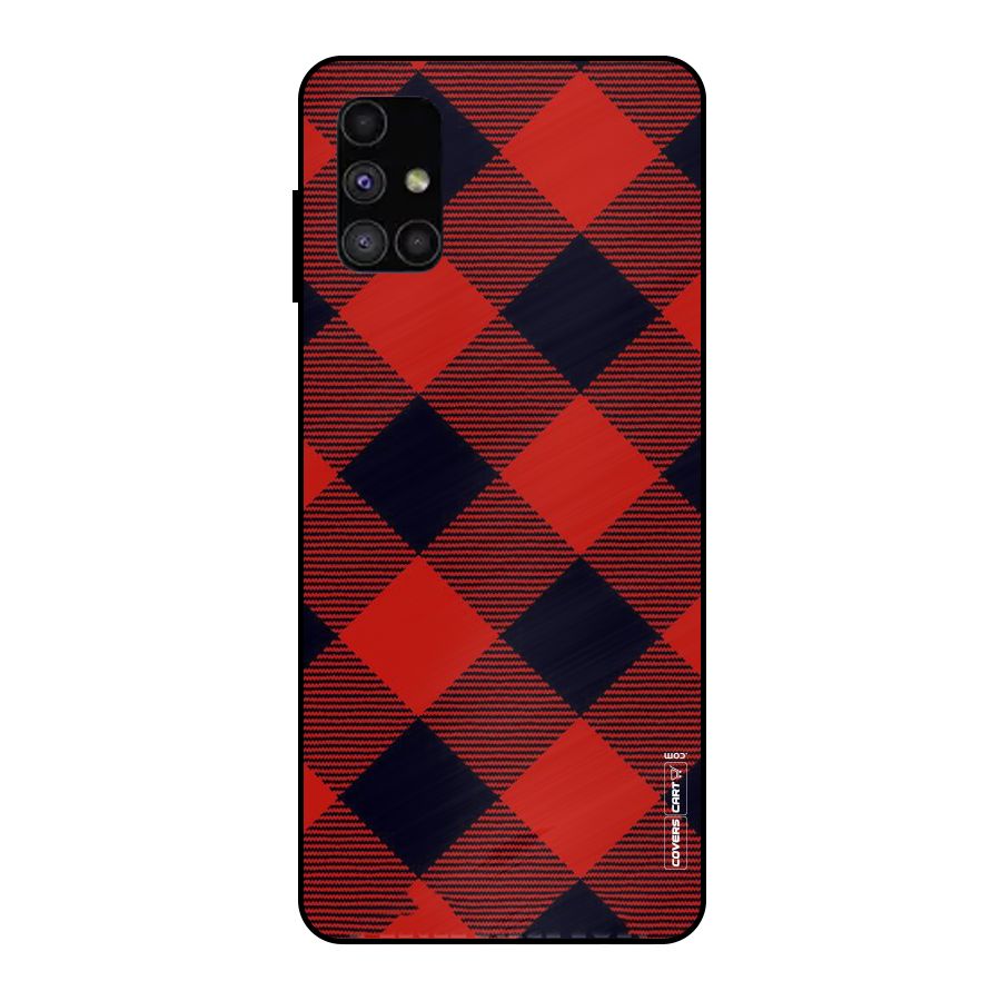 Red Diagonal Check Metal Back Case for Galaxy M51