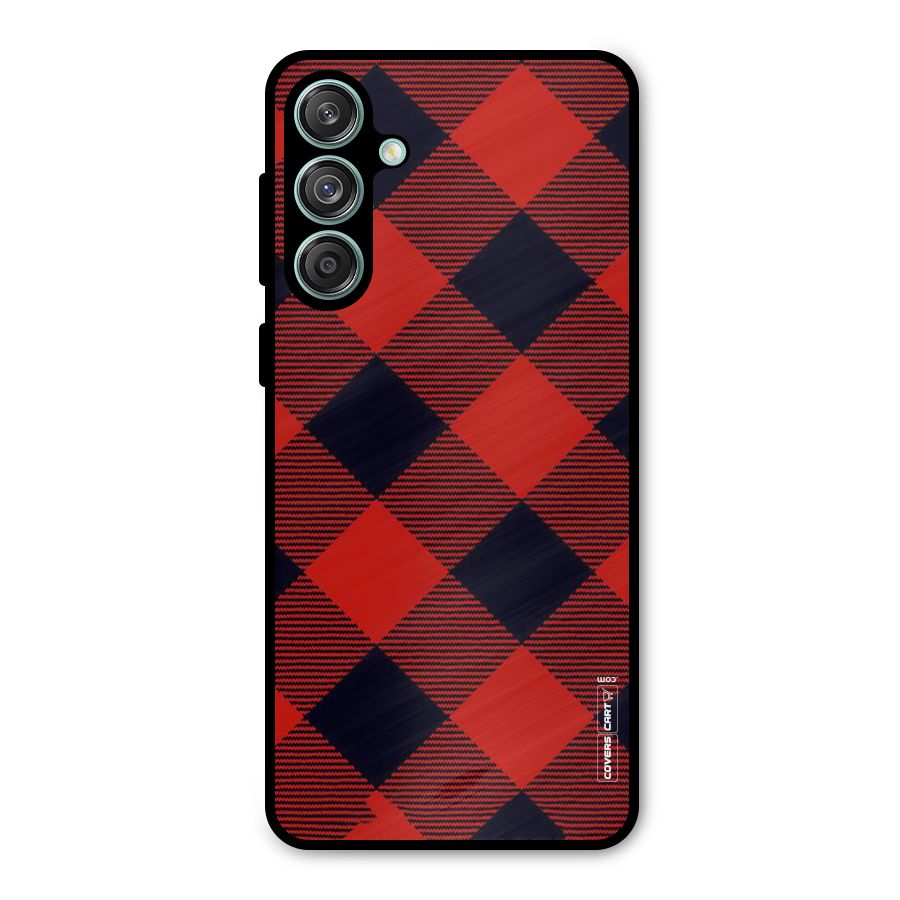Red Diagonal Check Metal Back Case for Galaxy M55 5G