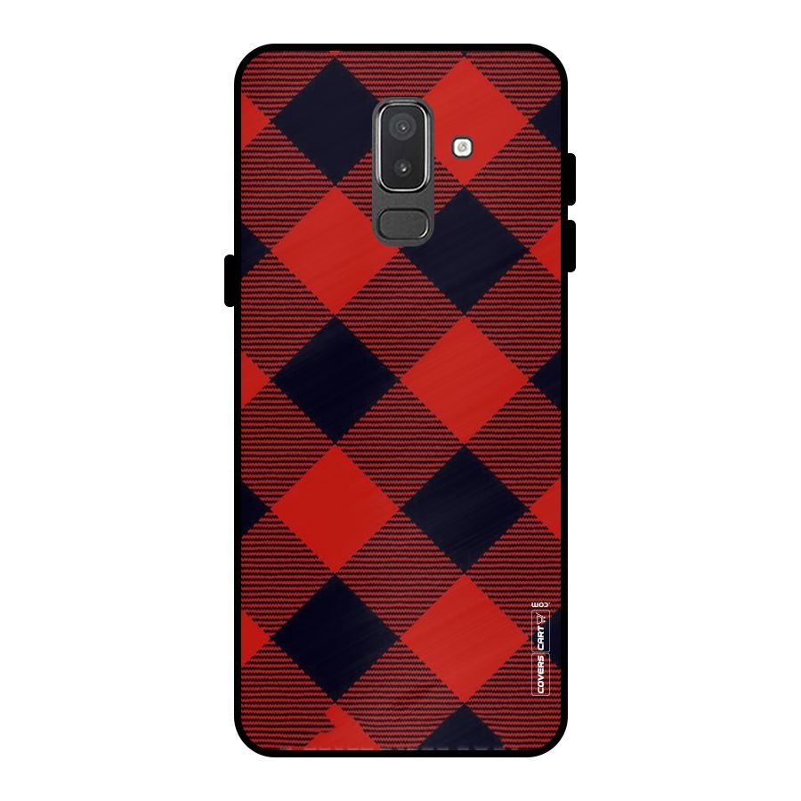 Red Diagonal Check Metal Back Case for Galaxy On8 (2018)