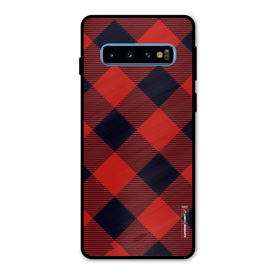 Red Diagonal Check Metal Back Case for Galaxy S10