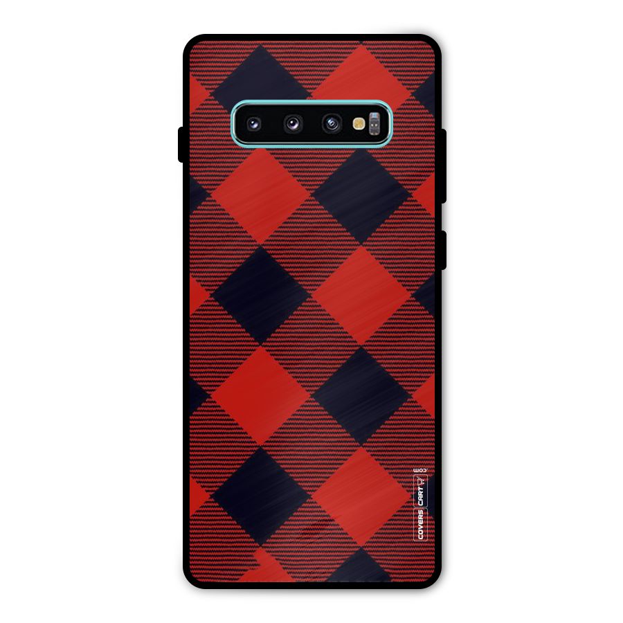 Red Diagonal Check Metal Back Case for Galaxy S10 Plus