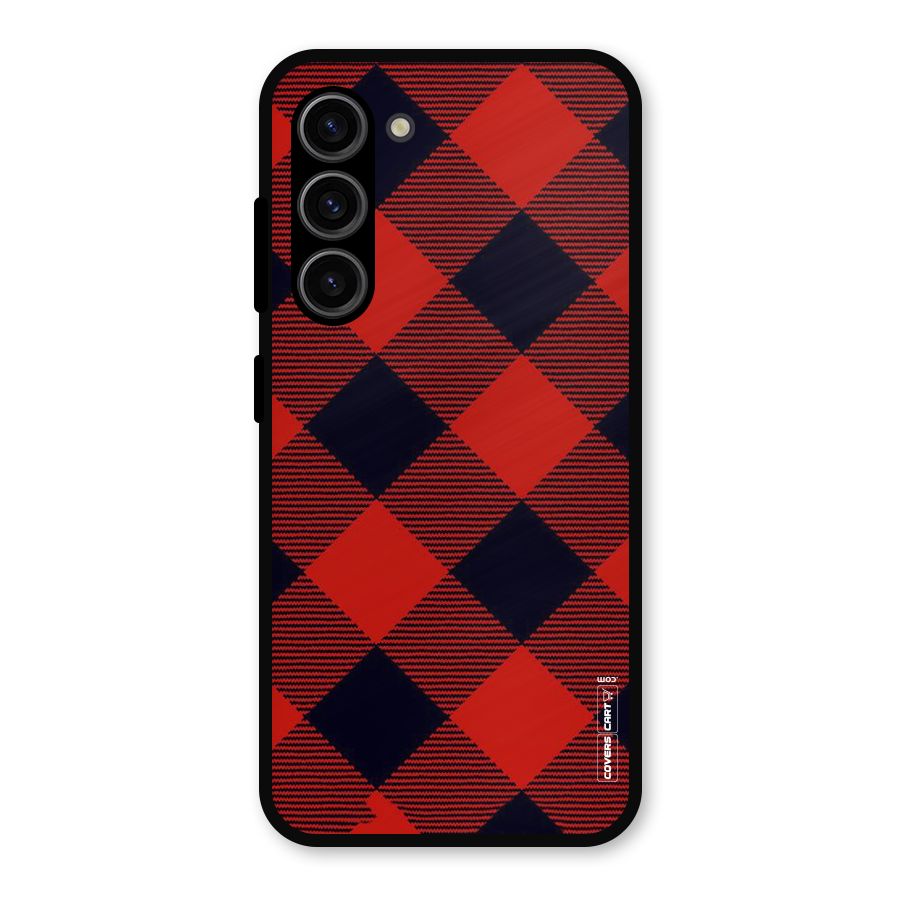 Red Diagonal Check Metal Back Case for Galaxy S23
