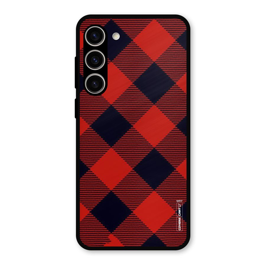 Red Diagonal Check Metal Back Case for Galaxy S23 Plus