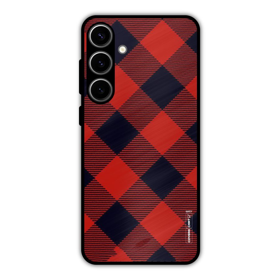Red Diagonal Check Metal Back Case for Galaxy S24 Plus