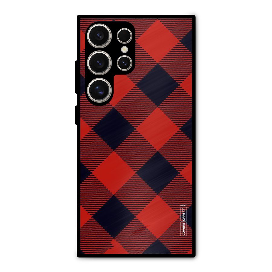 Red Diagonal Check Metal Back Case for Galaxy S24 Ultra