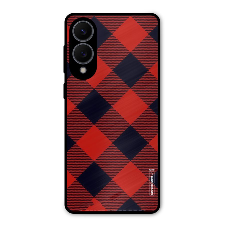 Red Diagonal Check Metal Back Case for Galaxy S25 Edge