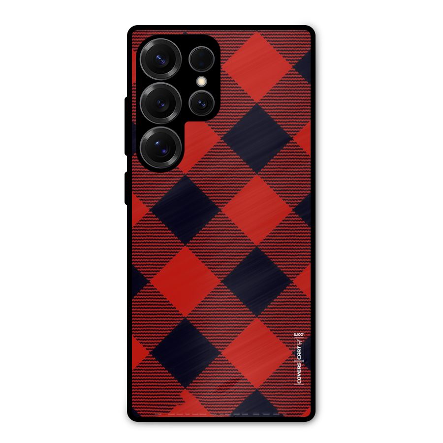 Red Diagonal Check Metal Back Case for Galaxy S25 Ultra