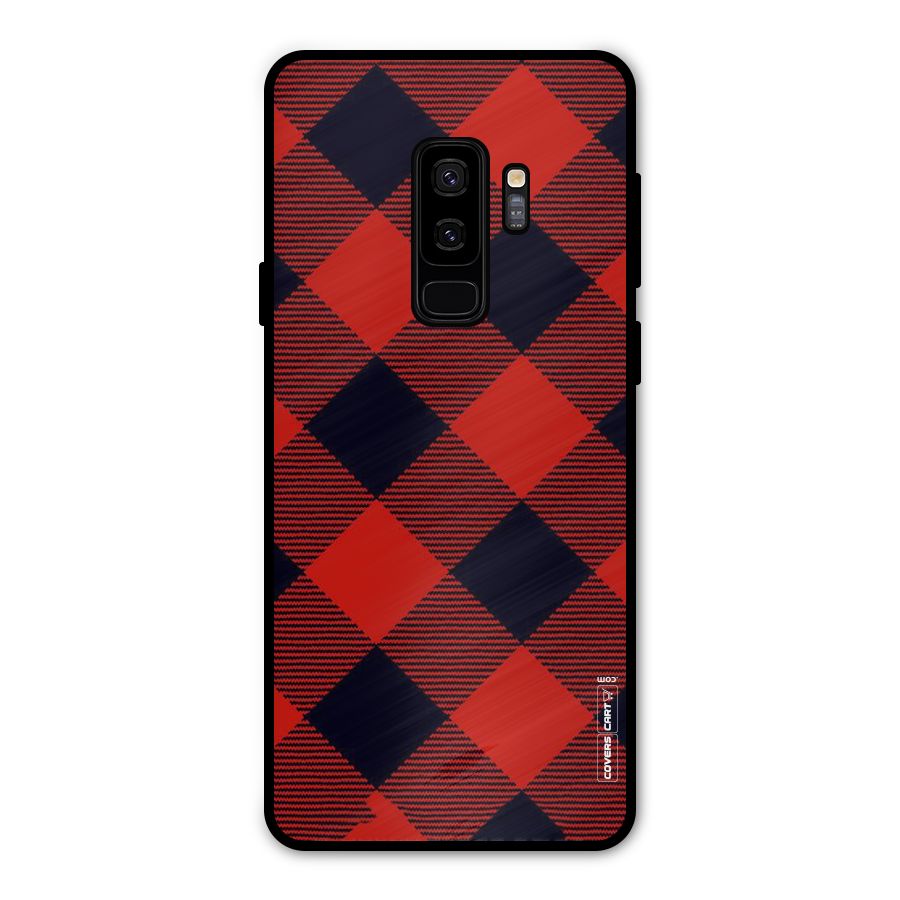 Red Diagonal Check Metal Back Case for Galaxy S9 Plus