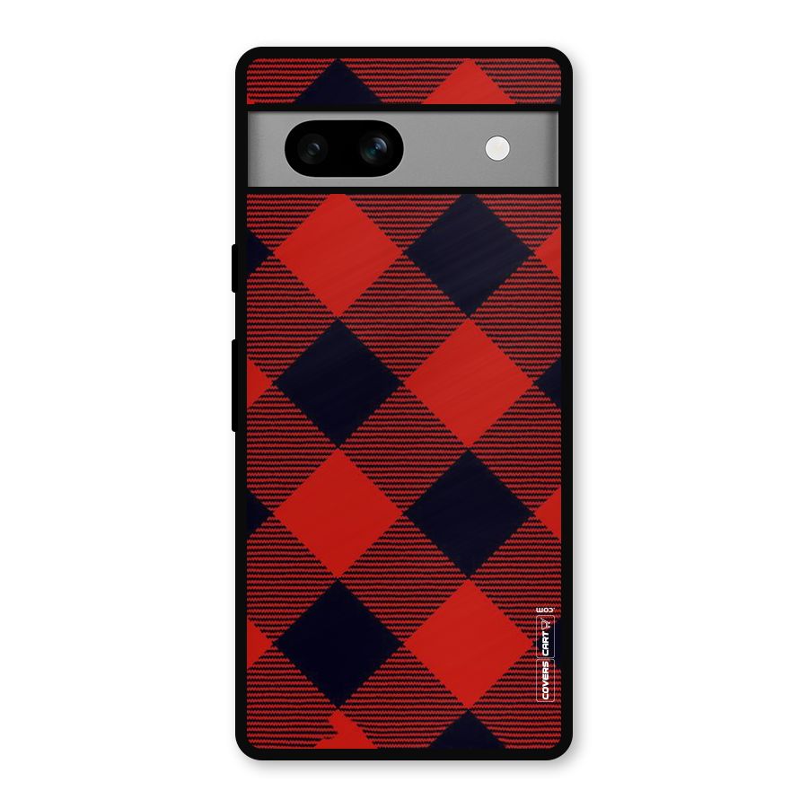 Red Diagonal Check Metal Back Case for Google Pixel 7a