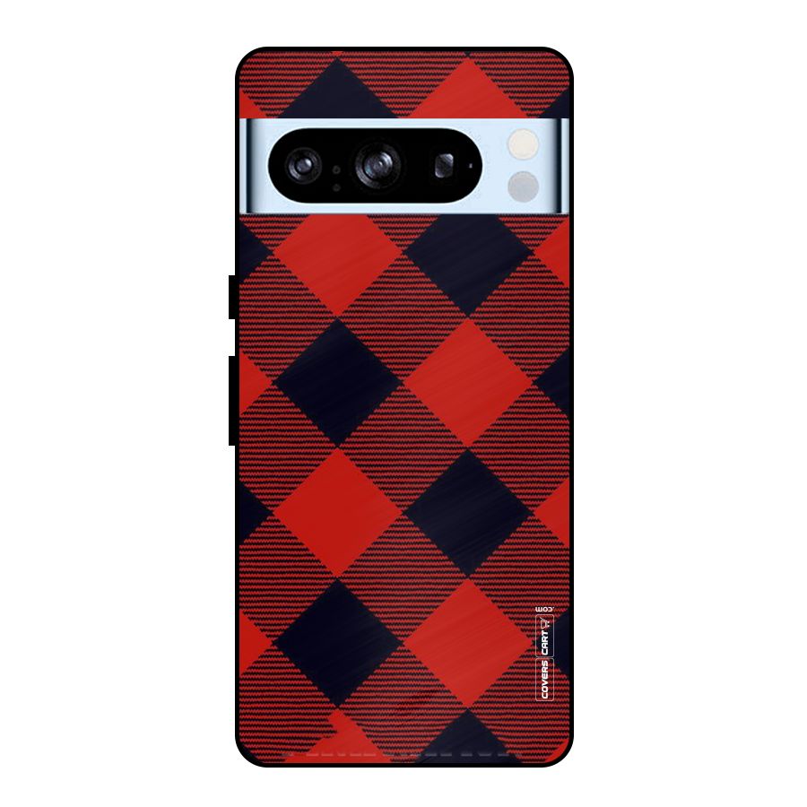 Red Diagonal Check Metal Back Case for Google Pixel 8 Pro