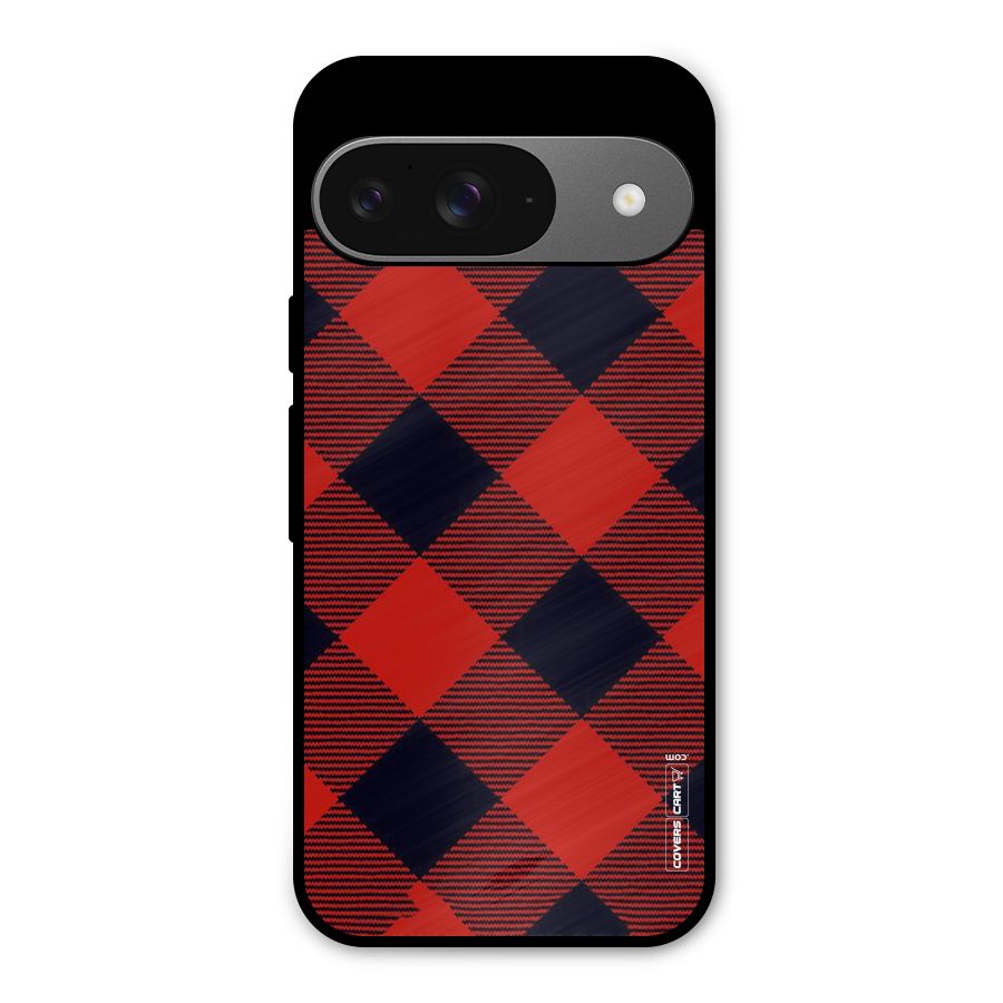 Red Diagonal Check Metal Back Case for Google Pixel 9