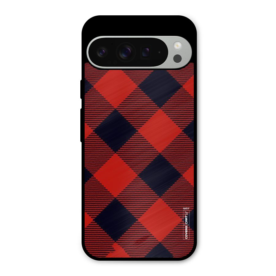 Red Diagonal Check Metal Back Case for Google Pixel 9 Pro XL