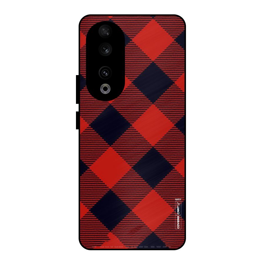 Red Diagonal Check Metal Back Case for Honor 90