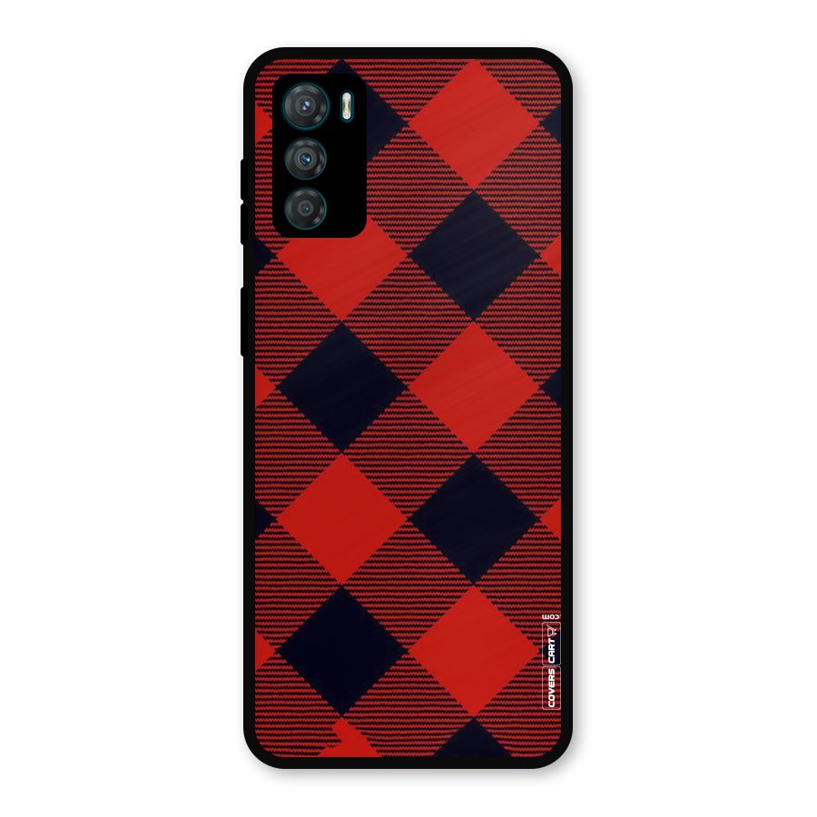 Red Diagonal Check Metal Back Case for Moto G42