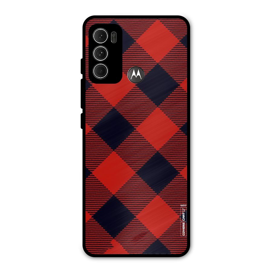 Red Diagonal Check Metal Back Case for Moto G60