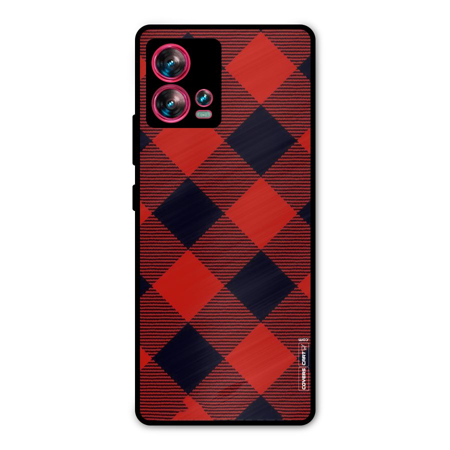 Red Diagonal Check Metal Back Case for Motorola Edge 30 Fusion
