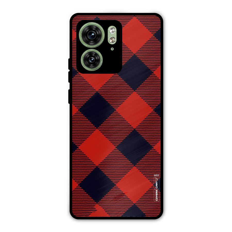 Red Diagonal Check Metal Back Case for Motorola Edge 40 5G