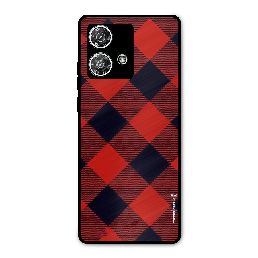 Red Diagonal Check Metal Back Case for Motorola Edge 40 Neo