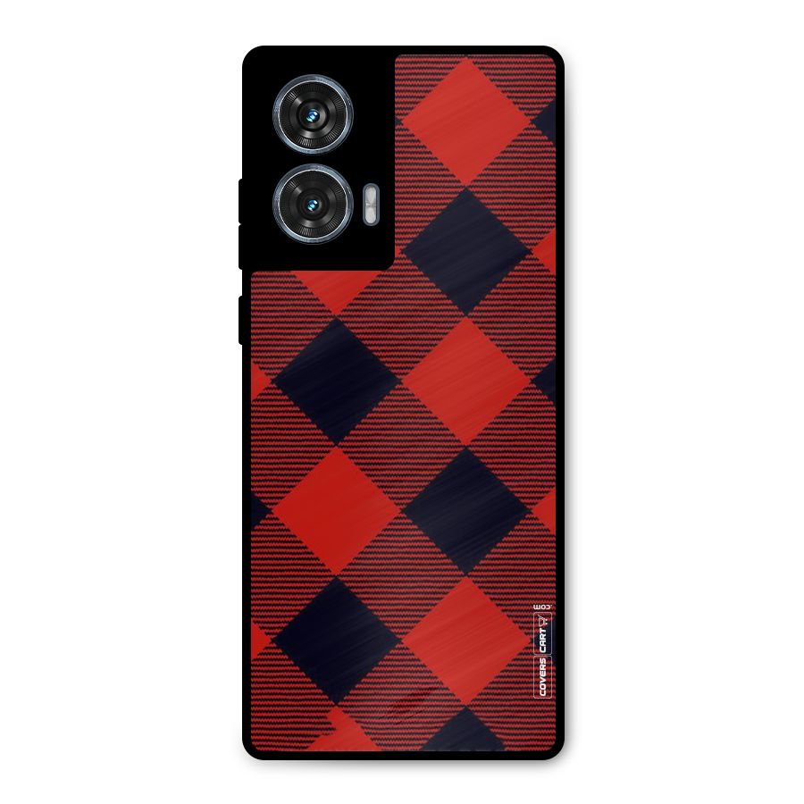 Red Diagonal Check Metal Back Case for Motorola Edge 50 Fusion