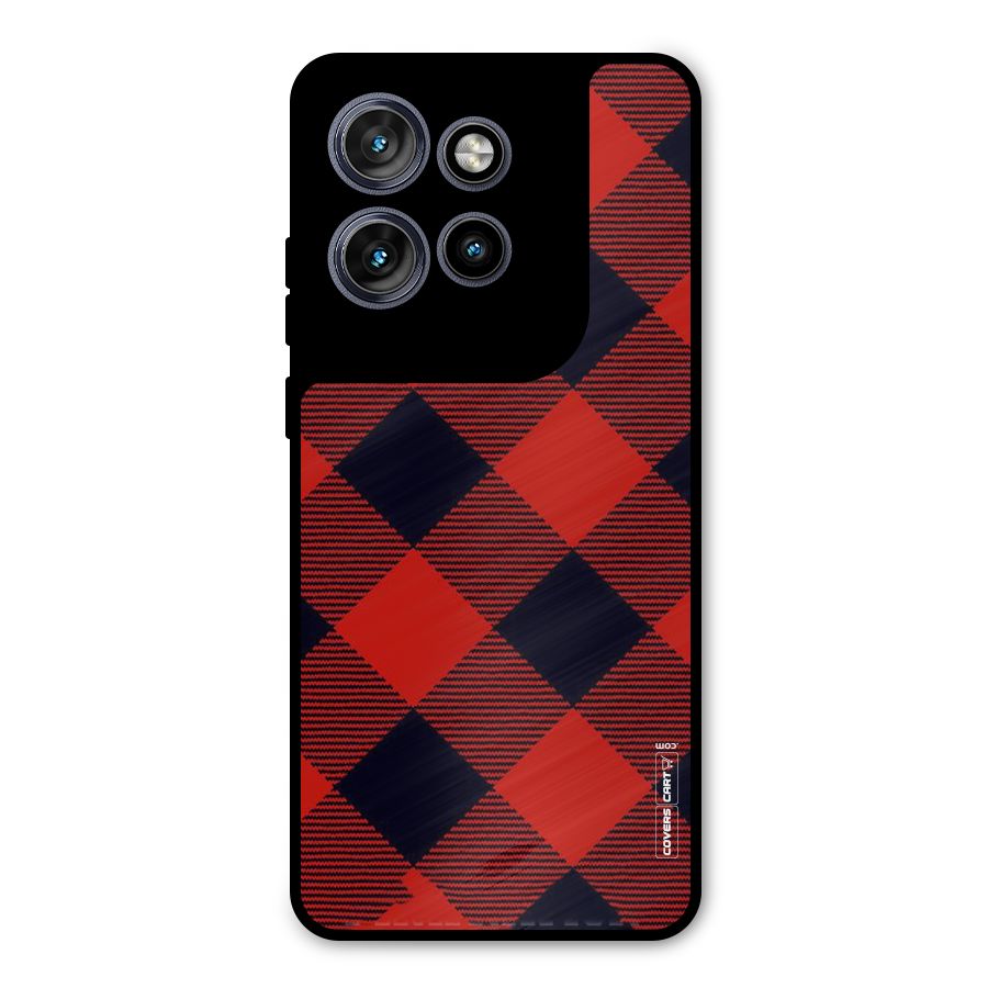 Red Diagonal Check Metal Back Case for Motorola Edge 50 Neo