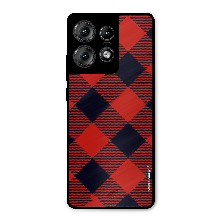 Red Diagonal Check Metal Back Case for Motorola Edge 50 Pro