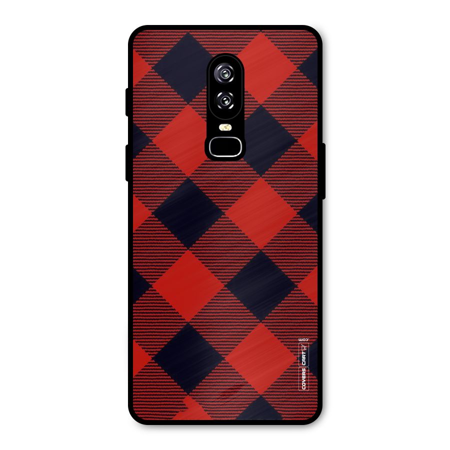 Red Diagonal Check Metal Back Case for OnePlus 6