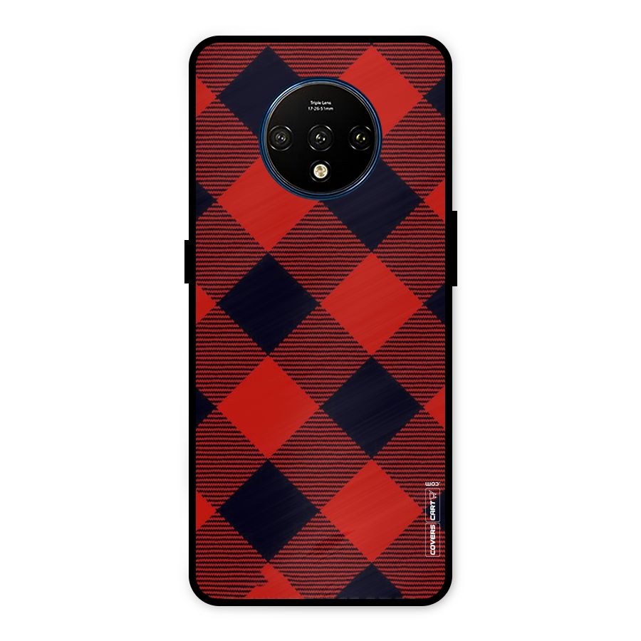 Red Diagonal Check Metal Back Case for OnePlus 7T