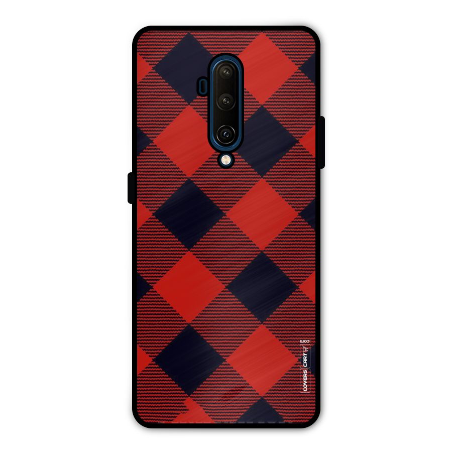 Red Diagonal Check Metal Back Case for OnePlus 7T Pro